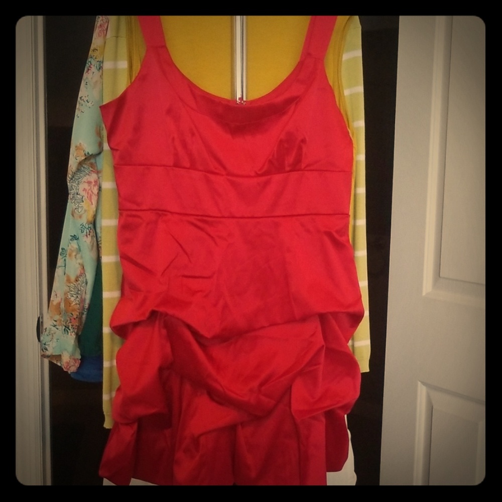 Satin red ruffled dress